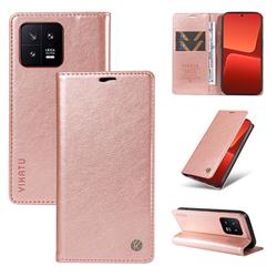 YIKATU Litchi Card Magnetic Automatic Suction Leather Flip Cover for Xiaomi Mi 13 - Rose Gold