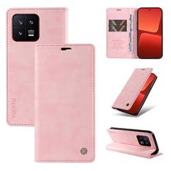 YIKATU Litchi Card Magnetic Automatic Suction Leather Flip Cover for Xiaomi Mi 13 - Pink