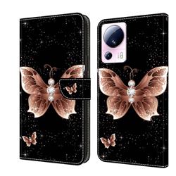 Black Diamond Butterfly Crystal PU Leather Protective Wallet Case Cover for Xiaomi Mi 13 Lite