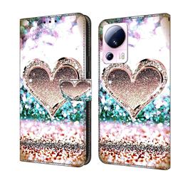 Pink Diamond Heart Crystal PU Leather Protective Wallet Case Cover for Xiaomi Mi 13 Lite