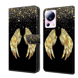 Golden Angel Wings Crystal PU Leather Protective Wallet Case Cover for Xiaomi Mi 13 Lite