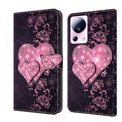 Lace Heart Crystal PU Leather Protective Wallet Case Cover for Xiaomi Mi 13 Lite