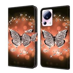 Crystal Butterfly Crystal PU Leather Protective Wallet Case Cover for Xiaomi Mi 13 Lite