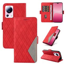 Grid Pattern Splicing Protective Wallet Case Cover for Xiaomi Mi 13 Lite - Red