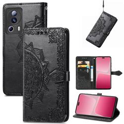Embossing Imprint Mandala Flower Leather Wallet Case for Xiaomi Mi 13 Lite - Black