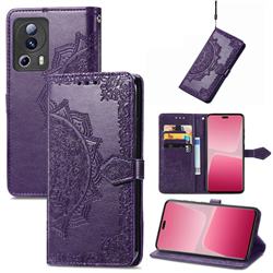Embossing Imprint Mandala Flower Leather Wallet Case for Xiaomi Mi 13 Lite - Purple