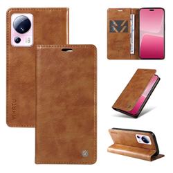 YIKATU Litchi Card Magnetic Automatic Suction Leather Flip Cover for Xiaomi Mi 13 Lite - Brown
