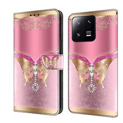 Pink Diamond Butterfly Crystal PU Leather Protective Wallet Case Cover for Xiaomi Mi 13 Pro