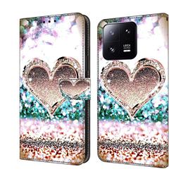 Pink Diamond Heart Crystal PU Leather Protective Wallet Case Cover for Xiaomi Mi 13 Pro