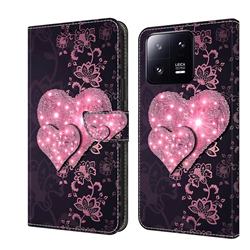 Lace Heart Crystal PU Leather Protective Wallet Case Cover for Xiaomi Mi 13 Pro