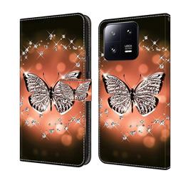 Crystal Butterfly Crystal PU Leather Protective Wallet Case Cover for Xiaomi Mi 13 Pro