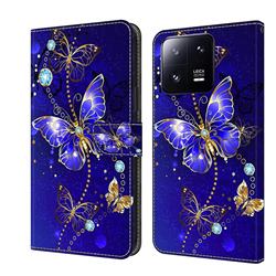 Blue Diamond Butterfly Crystal PU Leather Protective Wallet Case Cover for Xiaomi Mi 13 Pro