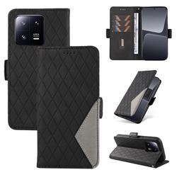 Grid Pattern Splicing Protective Wallet Case Cover for Xiaomi Mi 13 Pro - Black