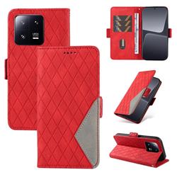 Grid Pattern Splicing Protective Wallet Case Cover for Xiaomi Mi 13 Pro - Red