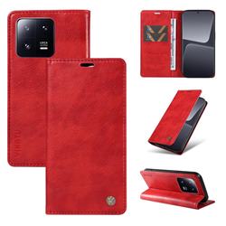 YIKATU Litchi Card Magnetic Automatic Suction Leather Flip Cover for Xiaomi Mi 13 Pro - Bright Red