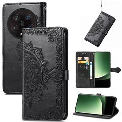 Embossing Imprint Mandala Flower Leather Wallet Case for Xiaomi Mi 13 Ultra - Black