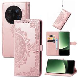 Embossing Imprint Mandala Flower Leather Wallet Case for Xiaomi Mi 13 Ultra - Rose Gold