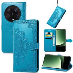Embossing Imprint Mandala Flower Leather Wallet Case for Xiaomi Mi 13 Ultra - Blue