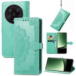 Embossing Imprint Mandala Flower Leather Wallet Case for Xiaomi Mi 13 Ultra - Green