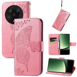 Embossing Mandala Flower Butterfly Leather Wallet Case for Xiaomi Mi 13 Ultra - Pink