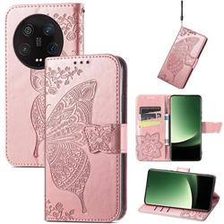 Embossing Mandala Flower Butterfly Leather Wallet Case for Xiaomi Mi 13 Ultra - Rose Gold