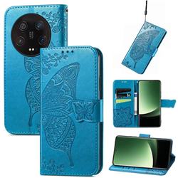 Embossing Mandala Flower Butterfly Leather Wallet Case for Xiaomi Mi 13 Ultra - Blue