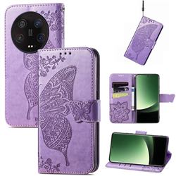 Embossing Mandala Flower Butterfly Leather Wallet Case for Xiaomi Mi 13 Ultra - Light Purple