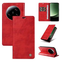 YIKATU Litchi Card Magnetic Automatic Suction Leather Flip Cover for Xiaomi Mi 13 Ultra - Bright Red