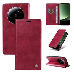 YIKATU Litchi Card Magnetic Automatic Suction Leather Flip Cover for Xiaomi Mi 13 Ultra - Wine Red