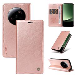 YIKATU Litchi Card Magnetic Automatic Suction Leather Flip Cover for Xiaomi Mi 13 Ultra - Rose Gold