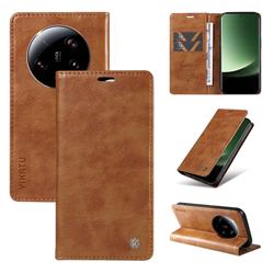 YIKATU Litchi Card Magnetic Automatic Suction Leather Flip Cover for Xiaomi Mi 13 Ultra - Brown