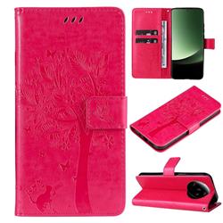 Embossing Butterfly Tree Leather Wallet Case for Xiaomi Mi 13 Ultra - Rose