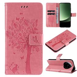 Embossing Butterfly Tree Leather Wallet Case for Xiaomi Mi 13 Ultra - Pink