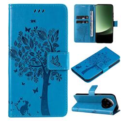 Embossing Butterfly Tree Leather Wallet Case for Xiaomi Mi 13 Ultra - Blue