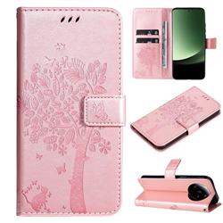 Embossing Butterfly Tree Leather Wallet Case for Xiaomi Mi 13 Ultra - Rose Pink