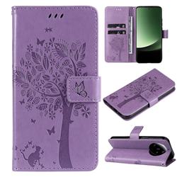 Embossing Butterfly Tree Leather Wallet Case for Xiaomi Mi 13 Ultra - Violet