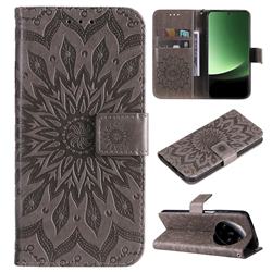 Embossing Sunflower Leather Wallet Case for Xiaomi Mi 13 Ultra - Gray
