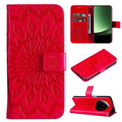 Embossing Sunflower Leather Wallet Case for Xiaomi Mi 13 Ultra - Red