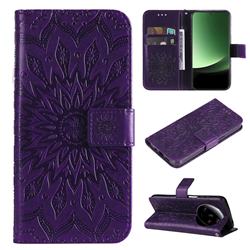 Embossing Sunflower Leather Wallet Case for Xiaomi Mi 13 Ultra - Purple