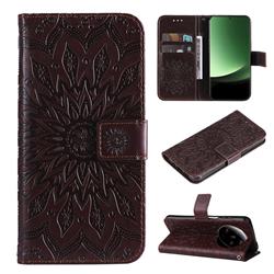 Embossing Sunflower Leather Wallet Case for Xiaomi Mi 13 Ultra - Brown