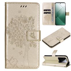 Embossing Butterfly Tree Leather Wallet Case for Xiaomi Mi 14 - Champagne