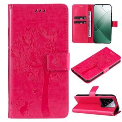 Embossing Butterfly Tree Leather Wallet Case for Xiaomi Mi 14 - Rose