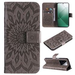 Embossing Sunflower Leather Wallet Case for Xiaomi Mi 14 - Gray