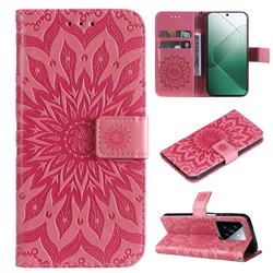 Embossing Sunflower Leather Wallet Case for Xiaomi Mi 14 - Pink