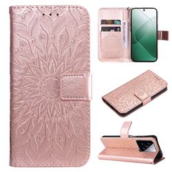 Embossing Sunflower Leather Wallet Case for Xiaomi Mi 14 - Rose Gold
