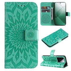 Embossing Sunflower Leather Wallet Case for Xiaomi Mi 14 - Green
