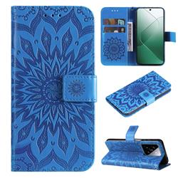 Embossing Sunflower Leather Wallet Case for Xiaomi Mi 14 - Blue