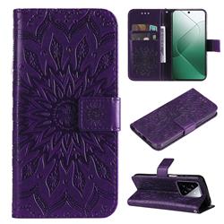 Embossing Sunflower Leather Wallet Case for Xiaomi Mi 14 - Purple