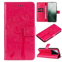 Embossing Butterfly Tree Leather Wallet Case for Xiaomi Mi 14 Pro - Rose