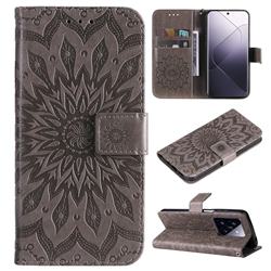 Embossing Sunflower Leather Wallet Case for Xiaomi Mi 14 Pro - Gray
